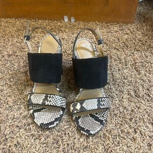 Tory Burch animal print with black suede sandals